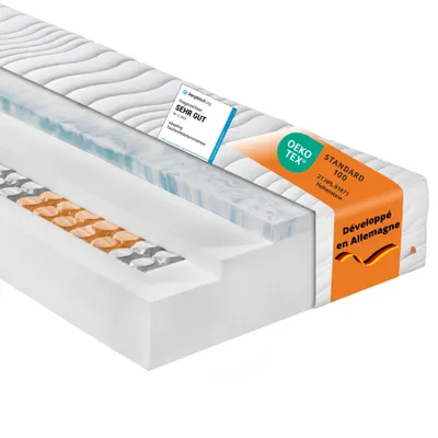 Image de matelas orthopédique à ressorts 7 zones avec revêtement en mousse viscoélastique, 140 x 200 cm, 25 cm, H2, sleepling Innovation 420, Image générée par une IA
