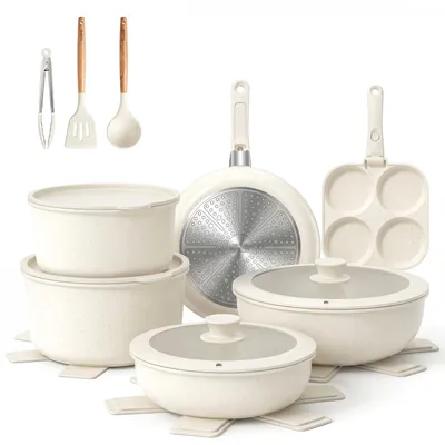 Image de YASHE Batterie de cuisine BZD-DC03SK, 20 pièces, poignées amovibles, blanc