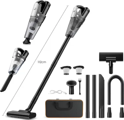 Immagine prodotto di Aspirapolvere portatile senza fili per auto - Aspirapolvere maneggevole da 120 W - Potenza di aspirazione 7500–10000 Pa - 2 livelli di potenza - Nero