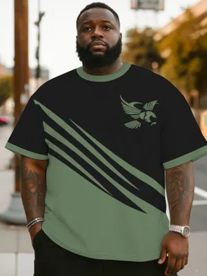 Produktbild von Men'S Plus Size Print T-Shirt, Trendy Brand Print Pattern Digital Print Plus Size Trendy Tee Plus Size Casual T-Shirt Polyester, Round Neck, Breathable, Versatile, Casual, Athletic, 3XL