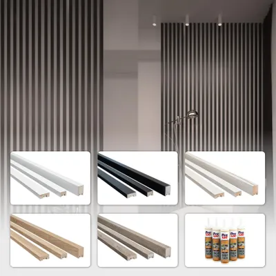 Produktbild von 2,7 Meter Lamellen MDF Holz Lamellenwand Raumteiler Top Design Wandverkleidung -