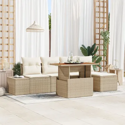 Produktbild von ZMH 6-teilige Garten Esszimmer Set mit Kissen Beige Poly Rattan Akazie