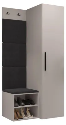 Produktbild von MIRJAN24 Garderoben-Set Medi III, Schuhschrank, Kleiderhakenbrett, 4x Paneel 42x42, 2 Kleiderhaken (Farbe: Cashmere, Polo 897)