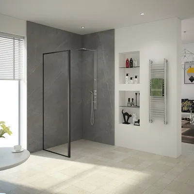 Obrázek produktu pro Sprchová stěna MARWELL 90 cm, boční panel pro sprchový kout Style, černá - 90x195 cm - sestavitelná zrcadlově obráceně - kvalitní hliníkové profily