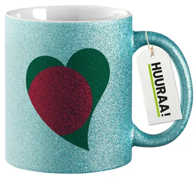 Produktbild von Huuraa Glitzertasse Bangladesch Flagge Herz 330ml Blau Keramik Kaffeebecher Geschenkidee