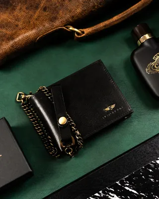 Produktbild von Schwarze Herren-Geldbörse aus Leder mit Kette - Peterson