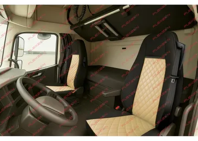 Zdjęcie produktu dla Zestaw 1+1 pokrowców na siedzenia z imitacji skóry do VOLVO FH EURO 6 2016–2020 – beżowo-czarne