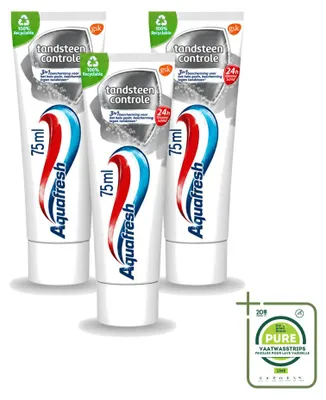 Productafbeelding van 3 x Aquafresh Tandsteencontrole tandpasta - 75 ml - Grote verpakking - 3 stuks