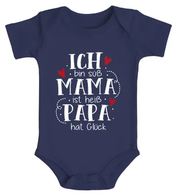Produktbild von Baby Body Ich bin süß Mama ist heiß Papa hat Glück Babyshirt lustige Sprüche Jungen & Mädchen MoonWorks® navy 3-6 Monate