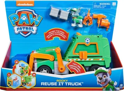 Zdjęcie produktu dla Paw Patrol Ciężarówka do recyklingu Rocky'ego Deluxe z kolekcjonerską figurką i 3 narzędziami