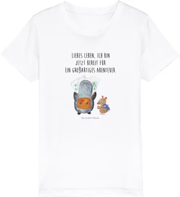 Produktbild von Mr. & Mrs. Panda Kleinkinder T-Shirt Pinguin & Maus Wanderer 3-4 Jahre (98/104) - Weiß - Geschenk, Baumwolle Kinder, Roadtrip, Baumwoll, Baumwollshirt, Wandern, Teenager