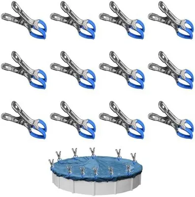 Produktbild von 12 Stück Klammern Metall für Poolabdeckung, Befestigungsklammern mit Schutzfolie, Planenclips, Klemmzwingen für Oberirdische Pools, Klemmzwingen mit Starker Spannkraft zum Fotografie und Gewächshaus