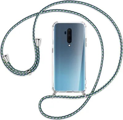 Produktbild von Handykette Backcover-Schutzhülle mit Band (Metall silberfarben) für OnePlus 7T Pro - grün/blau/weiß