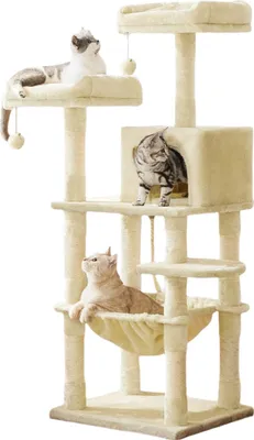 Productafbeelding van Kartonnen krabpalen voor katten – Klimtoren – Activiteitencentrum – stabiel en vermakelijk – 55 x 45 x 143 cm