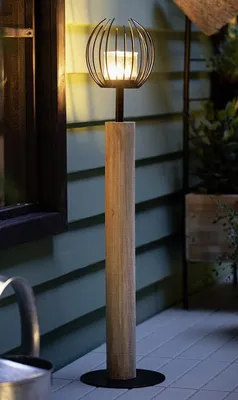 Produktbild von Windlichtsäule "Kugel" aus Holz & Metall, 85 cm hoch, Holzsäule, Dekosäule mit Windlicht, Deko für Wohnzimmer, Balkon & Terrasse, Kerzensäule