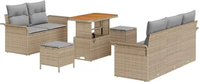 Image de Ensemble de salon de jardin vidaXL, 8 pièces, 7 places, beige et gris clair