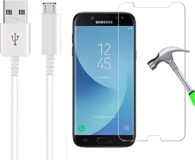 Produktbild von ino 2in1 Schutzglas mit USB-Kabel kompatibel mit Samsung Galaxy J5 2017 / J5 DUOS 2017 Schutz Glasfolie Displayglas Panzerfolie Schutzfolie Daten und Ladekabel