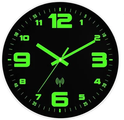 Immagine prodotto di Orologio da parete radiocontrollato con illuminazione in vetro, 30 cm, alimentato a batteria, elegante, decorativo per cucina, casa, camera da letto