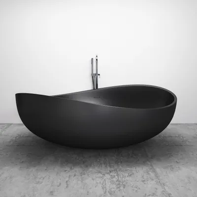 Produktbild von Freistehende Badewanne WAVE STONE aus Mineralguss - 180 x 110 cm – Schwarz matt