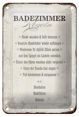 Produktbild von Blechschild Spruch 12x18cm Badezimmer Regeln Haus Schild