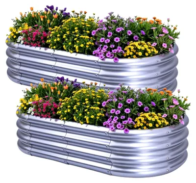 Produktbild von 2 Stück Hochbeet Metall 120×60×29 cm Pflanzbeet aus verzinktem Stahl für Gemüse, Blumen, Kräuter, Oval