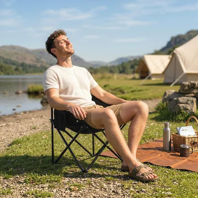 Produktbild von Campingstuhl faltbar, Klappstuhl Outdoorstuhl, Oxfordstoff Stahlrahmen, Schwarz | 61 x 54 x 66 cm | bis 110 kg | inkl. Tragetasche