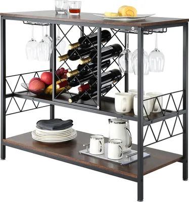 Produktbild von VEVOR 40-Zoll-Industrie-Barschrank, Weintisch für Spirituosen und Gläser, Sideboard-Buffetschrank mit Glashalter und Weinregal, freistehender Kaffee-Barschrank aus Holz im Landhausstil für die Hausbar im Wohnzimmer