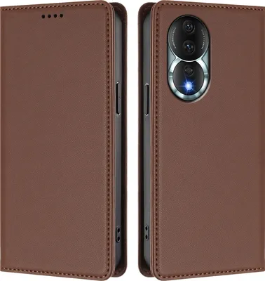 Image de Étui en cuir pour Honor 80, étui à rabat magnétique en cuirPolyuréthaneavec support, marron