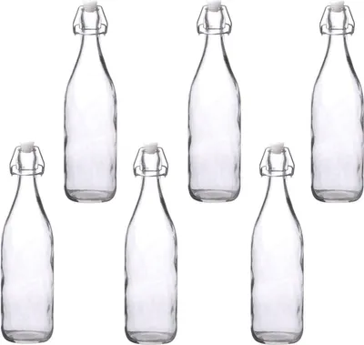 Image de Lot de 6 bouteilles en verre de 1 litre - Avec bouchon pour l'eau et les jus