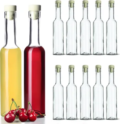 Imagen del producto de Botellas de vidrio - Juego de 12 unidades - 250 ml - Para tinturas/licores - Con tapón de corcho - Diámetro: 17 mm