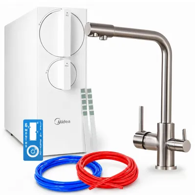 Produktbild von Wasserfilter-Set Ari Umkehrosmose Tanklos 800 Gpd, 3-Wege-Küchenarmatur, Messing, Keramikkartusche, 360 Schwenkbar, Perlator, Inox, Zweigriffarmatur