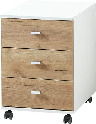 Produktbild von Germania Rollcontainer 4151-513 GW-Lioni mit 3 Schubkästen in Weiß/Navarra-Eiche-Nb., 40 x 58 x 50 cm (BxHxT)