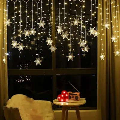 Image de Éclairage de Noël - Guirlande LED - Décoration lumineuse de Noël - Éclairage d'intérieur décoratif - Télécommande - Noël - Balcon - Rideaux - Jardin - Fête - 96 LED - 4 mètres - Blanc chaud