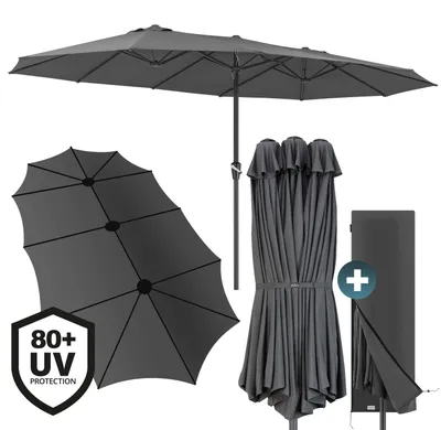 Produktbild von KINGSLEEVE® Sonnenschirm 460x270 cm UV Schutz 80+ Schutzhülle Kurbel Stabil Groß Garten Terrasse Balkon Doppelter Marktschirm Gartenschirm Anthrazit