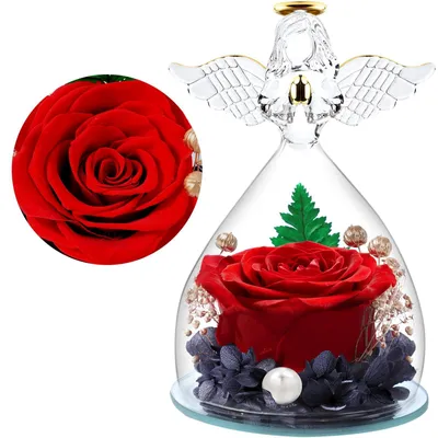 Produktbild von Gläserner Engel mit Ewiger Rose - Rote Rose - 13 cm