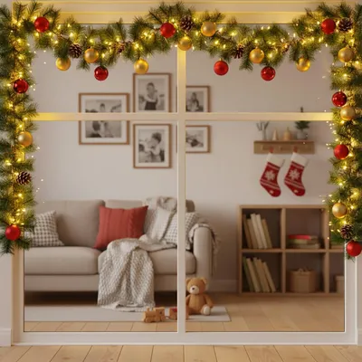 Productafbeelding van Kunstmatige dennenkrans - Groen - Vol en dicht - Kerstdecoratie - Voor binnenshuis - 270 cm - PVC [56451].