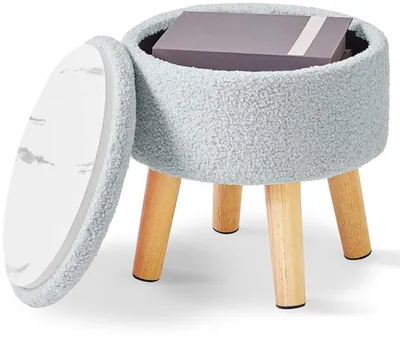 Image de Tabouret de rangement rond Azomor avec revêtement moelleux et utilisation polyvalente