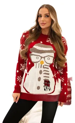 Produktbild von Roter Weihnachtspullover mit Schneemann