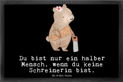 Produktbild von Mr. & Mrs. Panda bodenmatte Schreinerin Herz 40 x 60 cm - Schwarz - Geschenk, Schmutzmatte, Fussmatte, fußmatte, Bodenvorleger, Türmatte, Fußabtreter