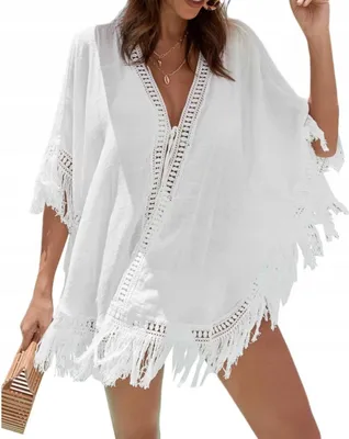 Zdjęcie produktu dla Letnia Tunika Plażowa Zwiewna Sukienka Koronka Pareo Na Plażę Narzutka Boho