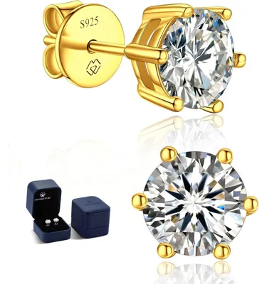 Productafbeelding van Oorbellen met moissanit, 585 geelgoud, 3 karaat, parelmoer vorm, VVS1 kwaliteit, kleur D, verguld, 925 zilver, hypoallergeen, damesgeschenk