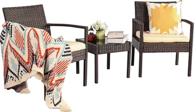 Produktbild von Balkonmöbel Santadi Polyrattan 2-Sitzer Set mit 2 Stühlen, Tisch und Kissen