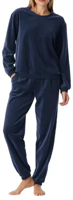 Produktbild von Schiesser Casual Velour Schlafanzug Set aus Langarm-Shirt und langer Hose, Bequemer Schnitt für Komfort, Weiche Velours Qualität