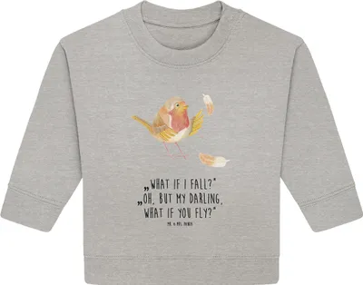 Produktbild von Mr. & Mrs. Panda Organic Baby Pullover Rotkehlchen Federn 24. - 36. Monat - Heather Grey - Geschenk, fliegen, Lustige Sprüche, Spruch Motivation, Motivationsbilder, Vogel