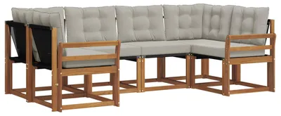 Produktbild von vidaXL Outdoor-Sofagarnitur mit Kissen 6 pcs Natürlich und Hellgrau