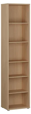 Zdjęcie produktu dla Forte ALICE SPRINGS, regał książkowy, nowoczesny, minimalistyczny design, 5 półek, idealny do salonu lub biura, wykonany z płyty wiórowej, dekor "dąb Elegancia", wymiary: 49,8 cm (szerokość) x 214,3 cm (wysokość) x 34,9 cm (głębokość)