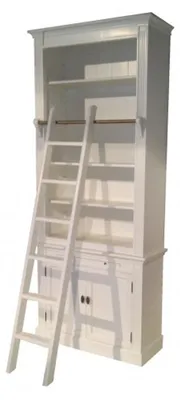 Produktbild von Bücherregal im Landhausstil (B 100 x T 36 x H 240) mit Leiter (H 100 cm) weiß Antik-Look - shabby-chic Regalschrank, Bücherschrank