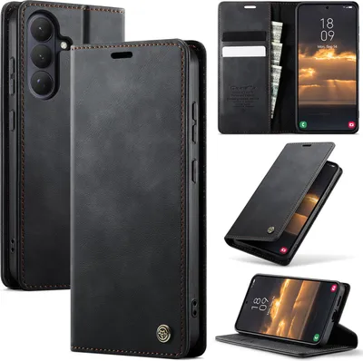 Immagine prodotto di Custodia in pelle per Samsung Galaxy S26+, protezione RFID, chiusura magnetica, scomparti per carte e funzione supporto Nero