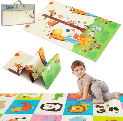 Produktbild von HUMBI hracia podložka detská plaziaca podložka XPE pena obojstranná plochá lišta vodotesná extra veľký koberec detská podložka protišmyková 120x180 žirafa zvieratá