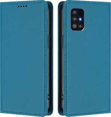 Produktbild von Handyhülle für Samsung Galaxy A51 4G, Kunstleder Klapphülle Stoßfeste Magnetische Hülle mit Ständer Blau